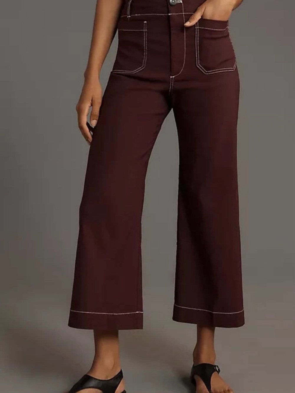 Anthropologie Maeve The Colette Contrast Stitch Cropped Wide Leg Pants 29 Petite